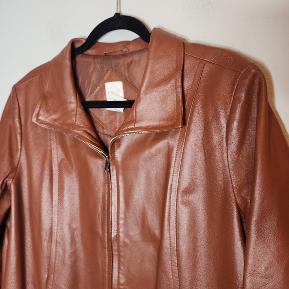 Roaman's 100% Leather Brown Zip Jacket Size 14W - Picture 8 of 16